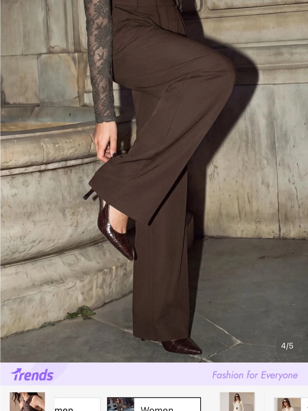 High-Waist Wide-Leg Women's Trousers - Brown - Picture 6 of 6